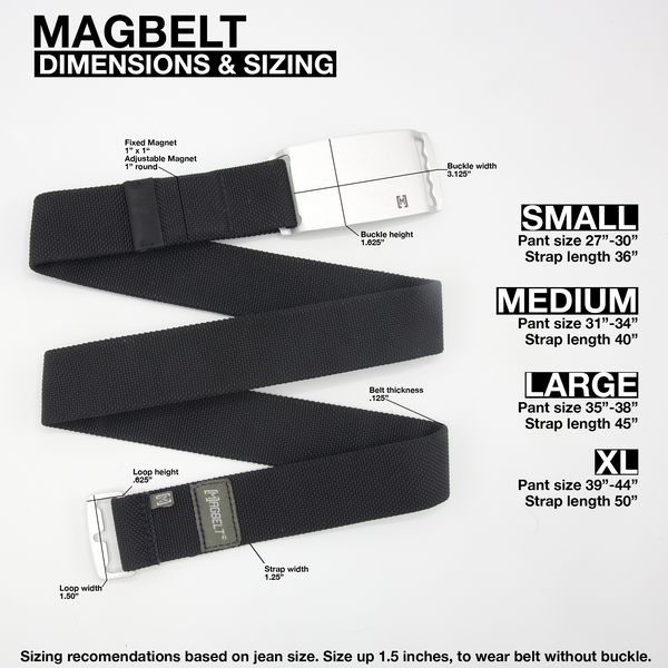 MagBelt M2 Pro | Sleek 1.25" Magnetic Belt - Durable Nylon Webbing & Lightweight Aluminum Buckle - Stylish, Adjustable, and Multipurpose Belt for Men, Women & Kids (Black)
